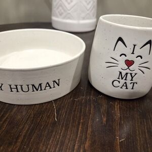 Cat Bowl and Mug Set - White
